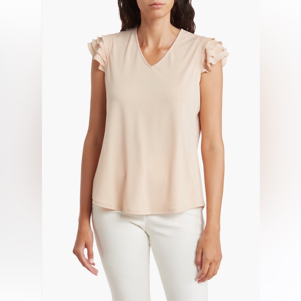 V-neck Tiered Ruffle Sleeve Crepe Top